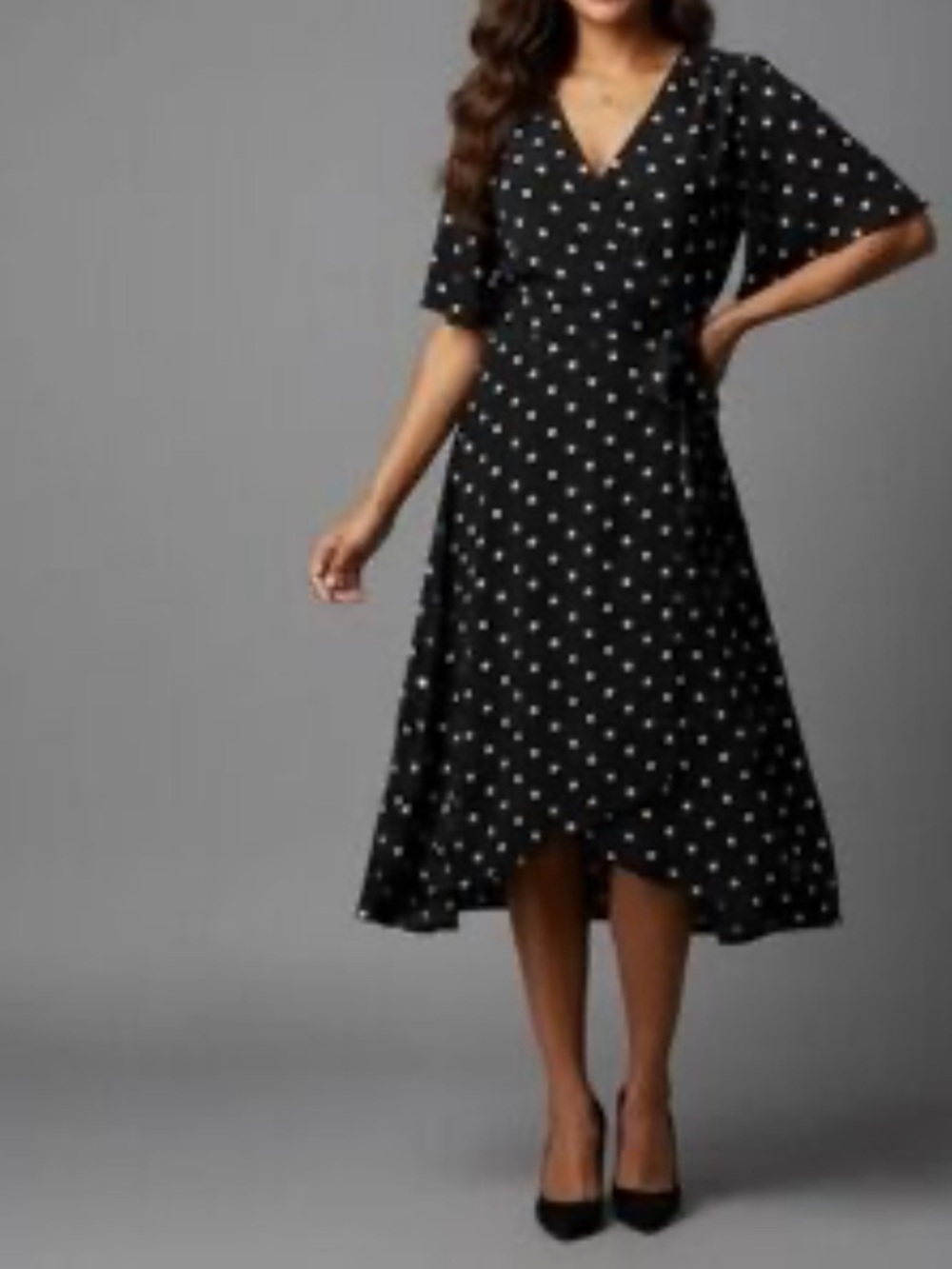 White House Black Market Polka Dot Wrap Midi Dress